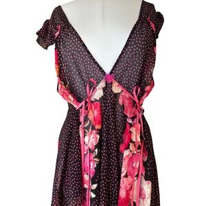 Avenue Body Pink Black Polka Dot Floral Mesh Babydoll Chemise Plus Size 22/24